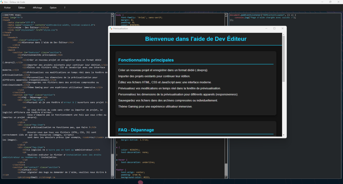 Dev éditeur html css javascript